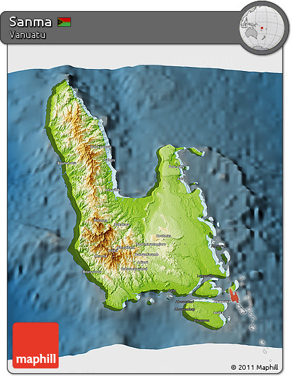 Physical 3D Map of Sanma, darken