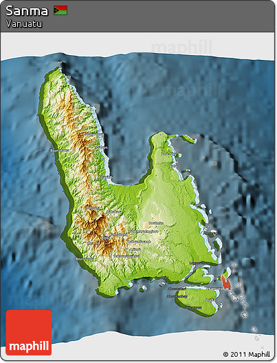 Physical 3D Map of Sanma, darken