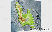 Physical 3D Map of Sanma, darken, semi-desaturated