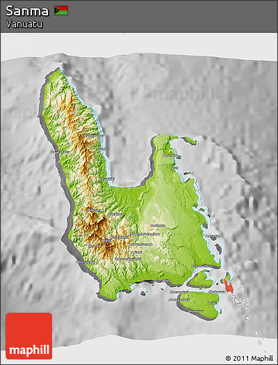 Physical 3D Map of Sanma, desaturated
