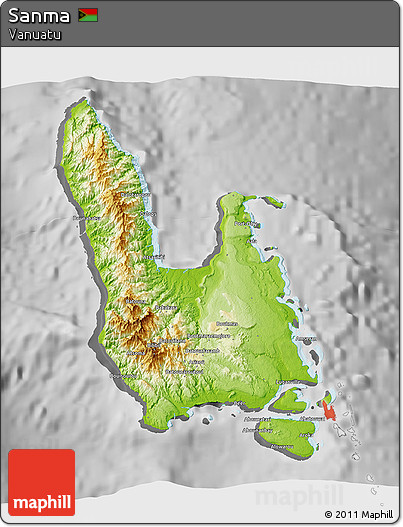 Physical 3D Map of Sanma, desaturated