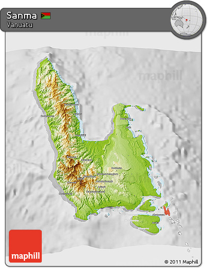 Physical 3D Map of Sanma, lighten, desaturated