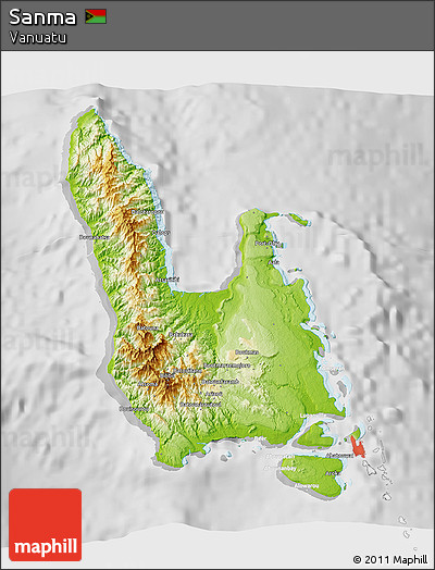 Physical 3D Map of Sanma, lighten, desaturated