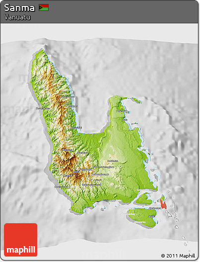 Physical 3D Map of Sanma, lighten, desaturated