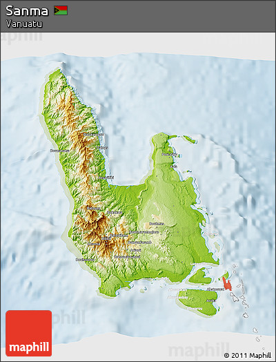 Physical 3D Map of Sanma, lighten