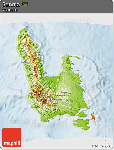 Physical 3D Map of Sanma, lighten