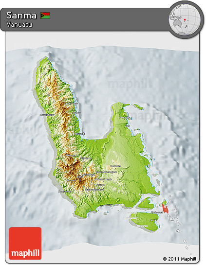Physical 3D Map of Sanma, lighten, semi-desaturated