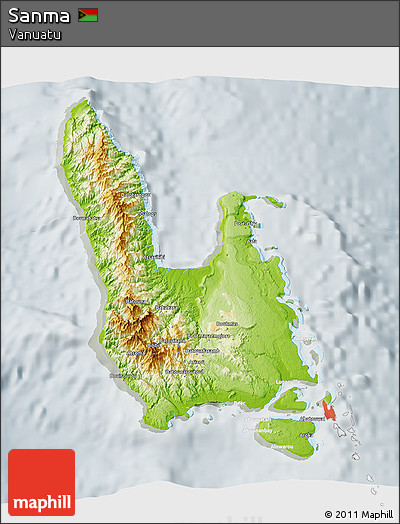 Physical 3D Map of Sanma, lighten, semi-desaturated