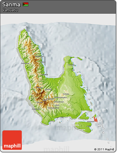 Physical 3D Map of Sanma, lighten, semi-desaturated