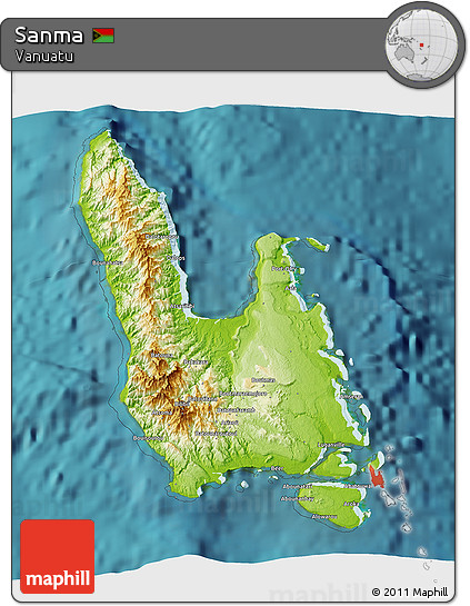 Physical 3D Map of Sanma, satellite outside