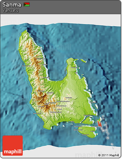 Physical 3D Map of Sanma, satellite outside
