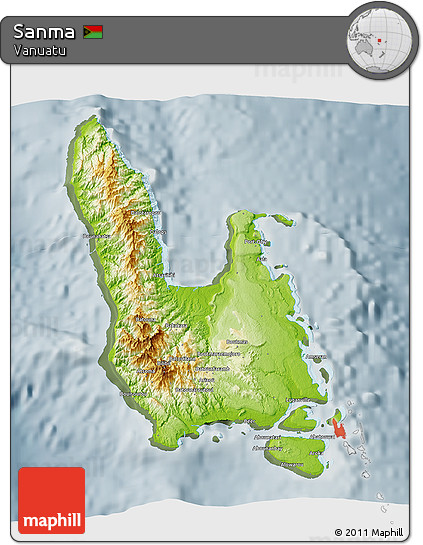 Physical 3D Map of Sanma, semi-desaturated