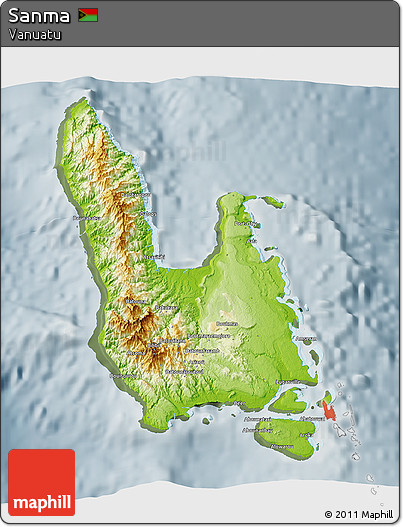 Physical 3D Map of Sanma, semi-desaturated