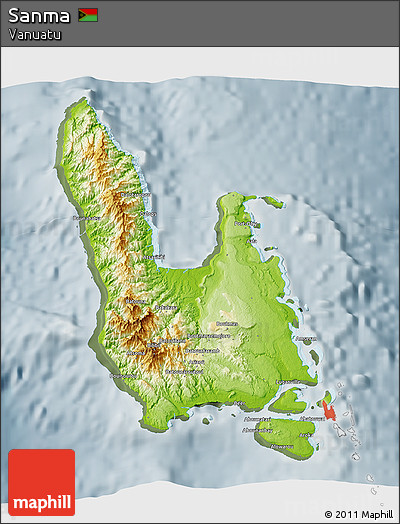 Physical 3D Map of Sanma, semi-desaturated
