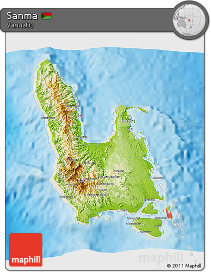 Physical 3D Map of Sanma, shaded relief outside