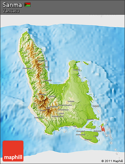 Physical 3D Map of Sanma, shaded relief outside