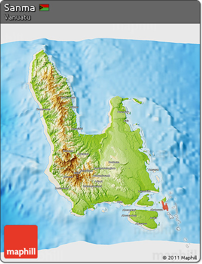 Physical 3D Map of Sanma, shaded relief outside