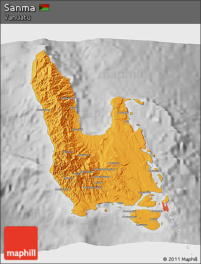 Political 3D Map of Sanma, desaturated