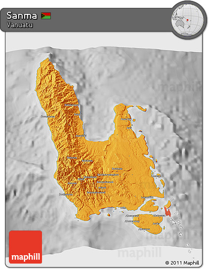 Political 3D Map of Sanma, desaturated