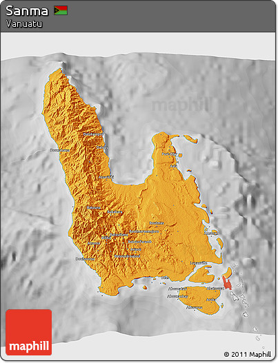 Political 3D Map of Sanma, desaturated