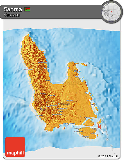 Political 3D Map of Sanma, shaded relief outside