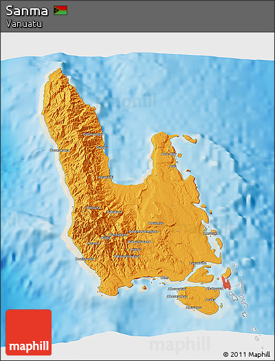 Political 3D Map of Sanma, shaded relief outside