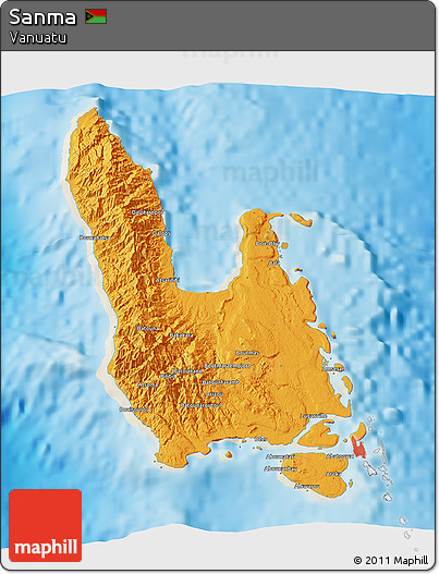 Political 3D Map of Sanma, shaded relief outside