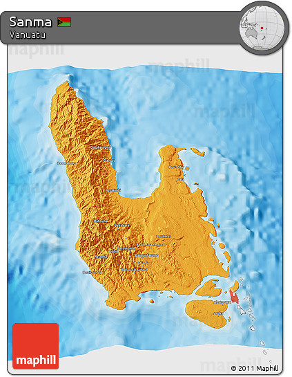 Political 3D Map of Sanma, single color outside