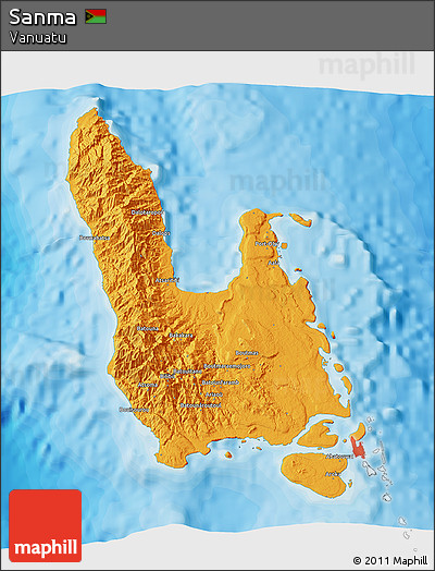 Political 3D Map of Sanma, single color outside