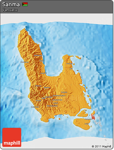 Political 3D Map of Sanma, single color outside