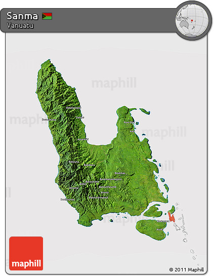 Satellite 3D Map of Sanma, cropped outside
