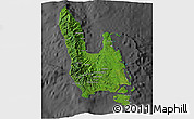 Satellite 3D Map of Sanma, darken, desaturated