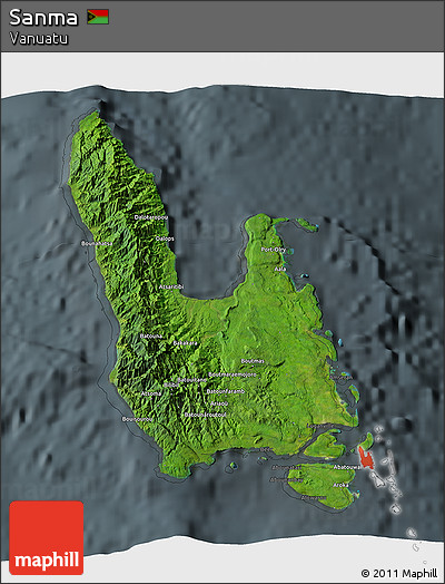 Satellite 3D Map of Sanma, darken, semi-desaturated