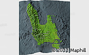 Satellite 3D Map of Sanma, darken, semi-desaturated