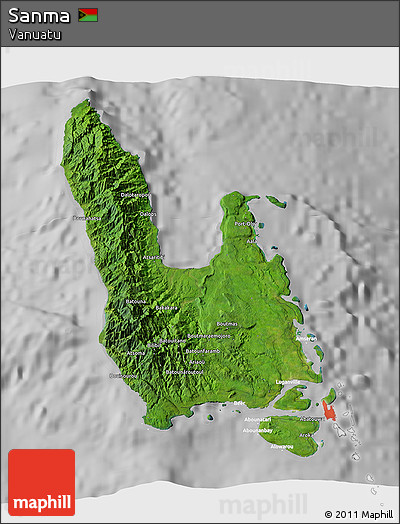 Satellite 3D Map of Sanma, lighten, desaturated
