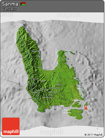 Satellite 3D Map of Sanma, lighten, desaturated