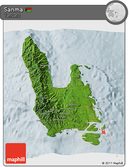 Satellite 3D Map of Sanma, lighten