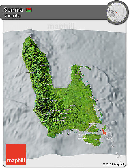 Satellite 3D Map of Sanma, lighten, semi-desaturated
