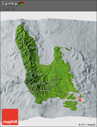 Satellite 3D Map of Sanma, lighten, semi-desaturated