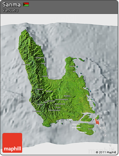 Satellite 3D Map of Sanma, lighten, semi-desaturated