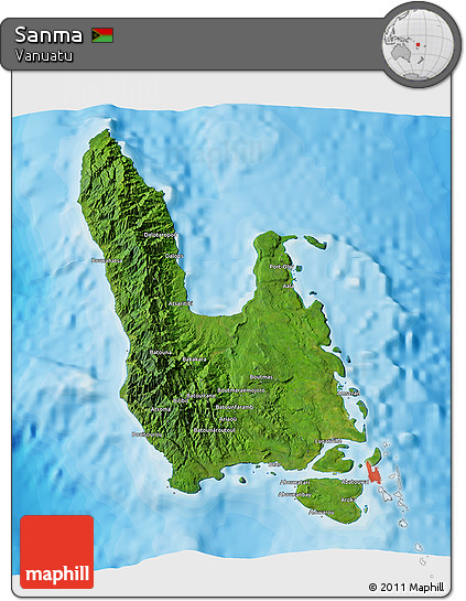 Satellite 3D Map of Sanma, political outside