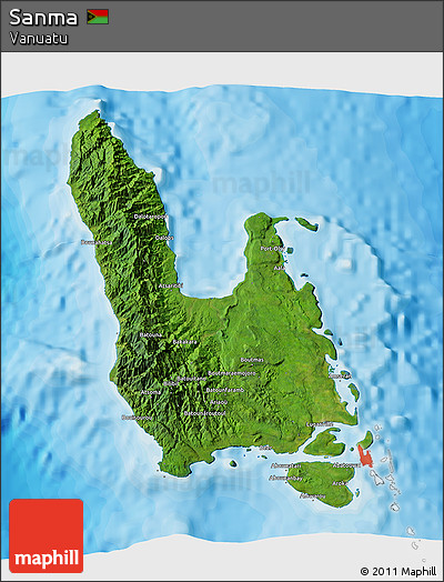 Satellite 3D Map of Sanma, political outside