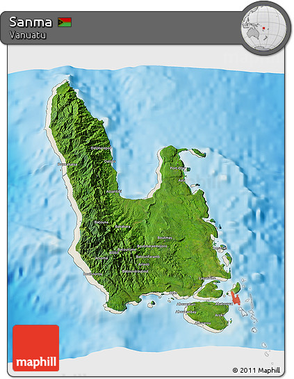 Satellite 3D Map of Sanma, shaded relief outside