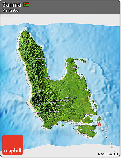Satellite 3D Map of Sanma, shaded relief outside