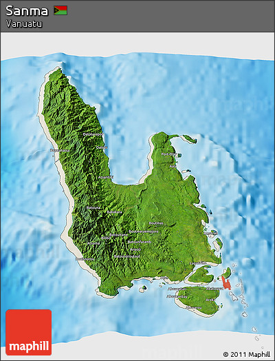 Satellite 3D Map of Sanma, shaded relief outside