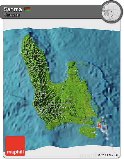 Satellite 3D Map of Sanma, single color outside
