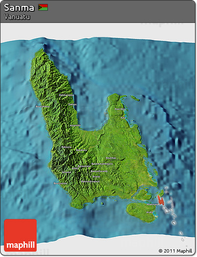Satellite 3D Map of Sanma, single color outside