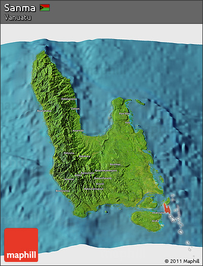 Satellite 3D Map of Sanma, single color outside