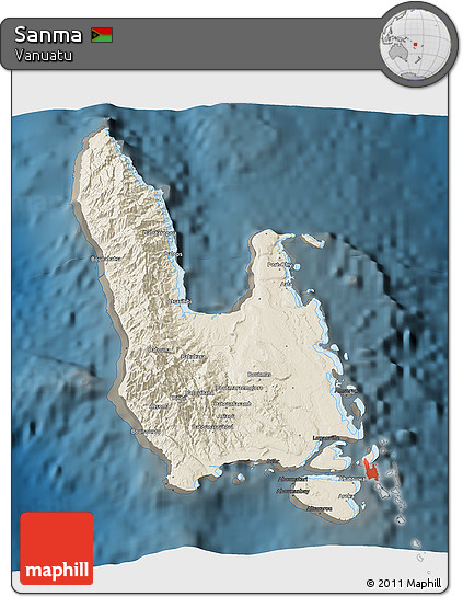 Shaded Relief 3D Map of Sanma, darken