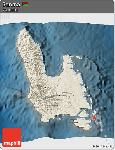 Shaded Relief 3D Map of Sanma, darken